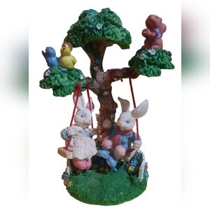 Vintage 90s Mini Easter/Spring Bunnies Swinging Figurine